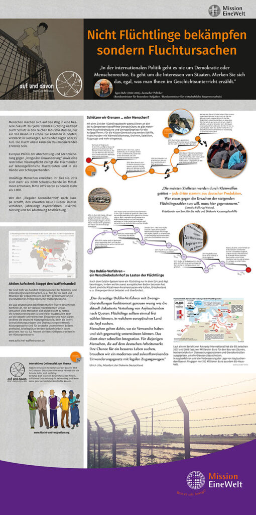 Ausstellung Flucht und Migration, Roll-Up „Nicht Flüchtlinge bekämpfen, sondern Fluchtursachen“